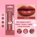 Kit Lábios 3 em 1 Matte + Gloss + Lápis Longa Duração