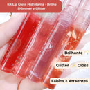Kit Lip Gloss Hidratante com Brilho Shimmer e Glitter – 4 Peças