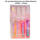 Kit Lip Gloss Hidratante com Brilho Shimmer e Glitter – 4 Peças